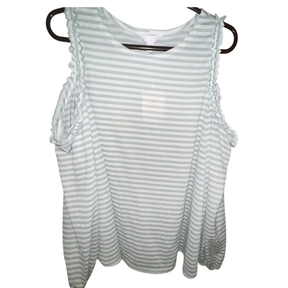 LC Lauren Conrad Women's Green and White Sleeveless Stripped Top Size XXL